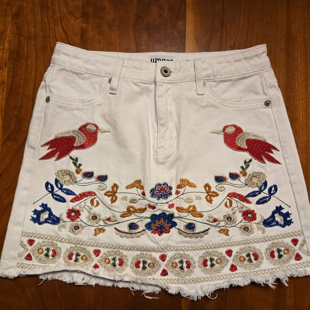 UMGEE embroidered white denim miniskirt